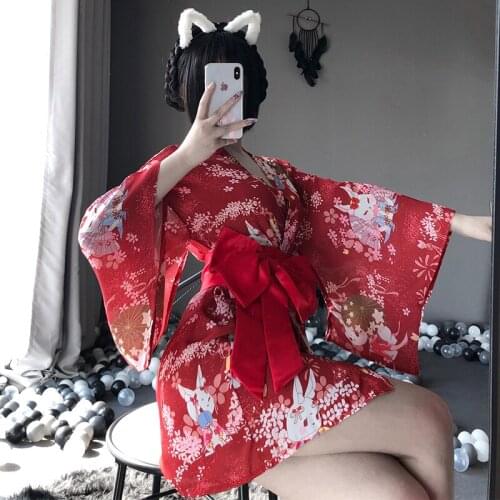 Sexy Lingerie Cosplay Costume Erotic Porno Japanese Kimono Traditional Women Robe Long Pajamas Bathrobe Nightdress Set Hot Sale