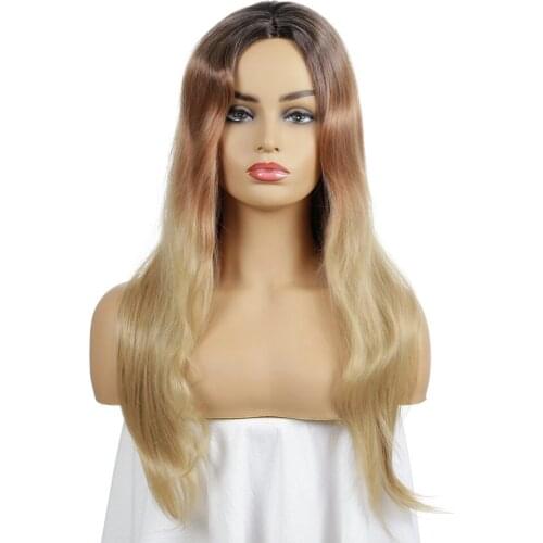 Silky Straight Ombre Color Synthetic Wigs For Women Black Brown Blonde Wigs Long Synthetic Wigs 26 inches Heat Resistant Wig