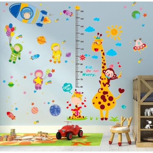[SHIJUEHEZI] Giraffe Height Measure Wall Stickers DIY Rockets Astronaut Wall Decals for Kids Room Baby Bedroom Decoration