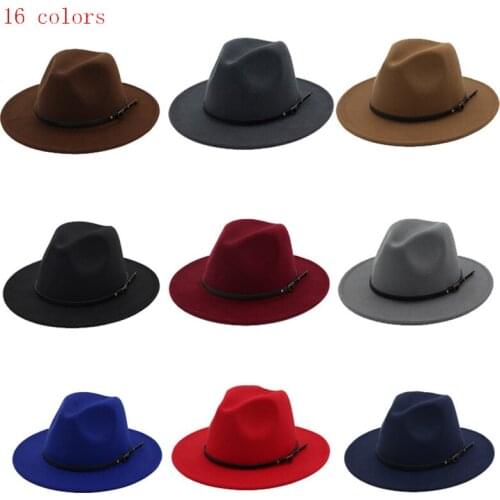 Wool Felt Outback Hat Panama Hat Wide Brim Vintage Belt Buckle Fedora Hats Unisex Jazz Hats Fashion High Top Caps Womens Mens