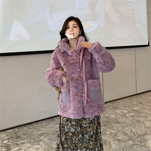 Korean Winter Lamb Wool Women Faux Fur Coat 2021 Autumn Fashion Long Sleeve Thick Warm Plush Jacket Female Loose Outerwear H1637