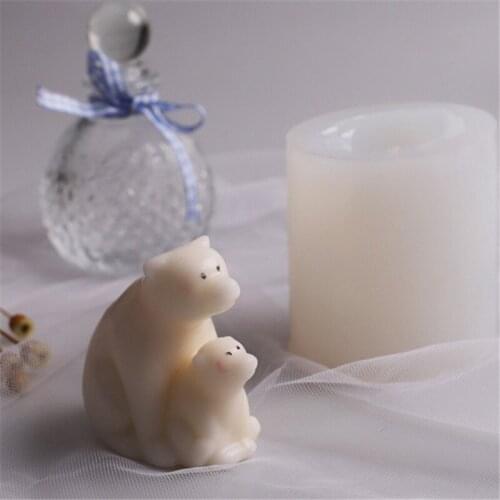 3D Bear Mother And Baby Candle Mold Aromatherapy Plaster Making Molds DIY Fondant Cake Decoration Handmade Candle Silicone Mould