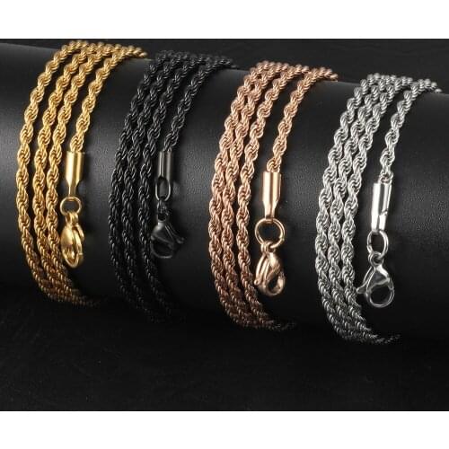 TJP 2.4mm Twist Chain 18-32 inches Silver/gold/rose gold/black Stainless Steel Twist Chains Necklace Jewelry for women/men