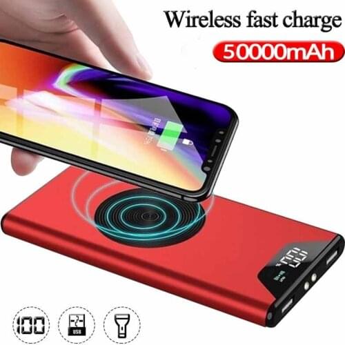 50000mAh Wireless Charging Power Bank Portable Charging External Battery Charger LED 2USB Power Bank for iPhone Xiaomi PoverBank