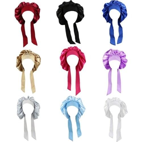 Girls Four Seasons Polyester Satin Sleeping Cap for Women,Silky Bonnet Sleep Hat Head Wrap Night Elastic Band Headscarf S06 21