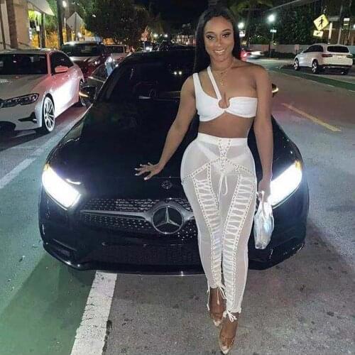 2020 New Arrival White Bandage Set Sexy Top Pants Two Pieces Celebrity Fashion Vintage Vestios Bandagem