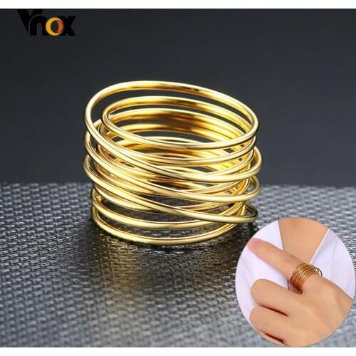 Vnox Chic Women Chevron Ring Gold Tone Stainless Steel Line Ring Candid Female Lady Finger Accessory Elegant Party Jewelry