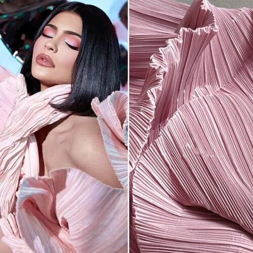 Stiff Pleated Fabric Miyake Folds Pink DIY Patchwork Art Painting Decor Clothing Skirt Pants Crepe Dress Designer Fabric
