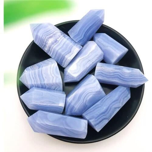 1PC Natural Blue Lace Agate Crystal Point Mineral Ornament Healing Wand Home Decor DIY Gift Natural Stones and Minerals