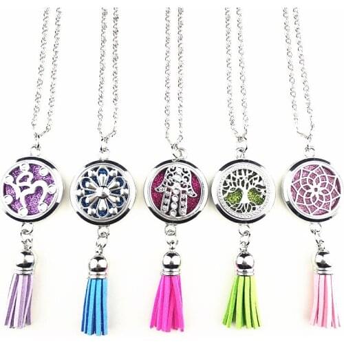 1pc Mandala Tree of life Ethnic style Essential Oil Diffuser Necklace,Aromatherapy Perfume Locket pendent with tassel pad