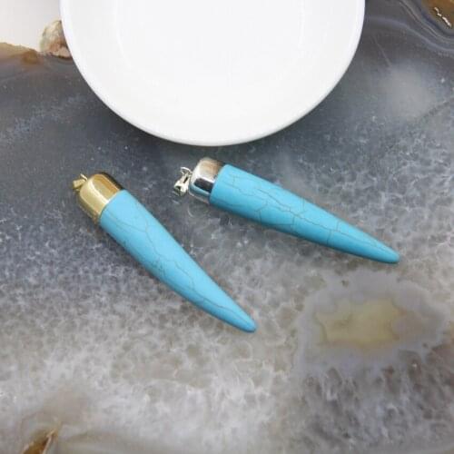 1pcs Blue Turquoise Point Pendant Natural Stones Quartz Tooth Necklace DIY Jewelry For Woman/Man Gift Making Accessories