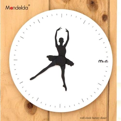 12 inch Creating White Living Room Ballet Dancing Wall Clock Modern Nordic Home Decor Clock Round Silent Quartz Wooden Art Watch