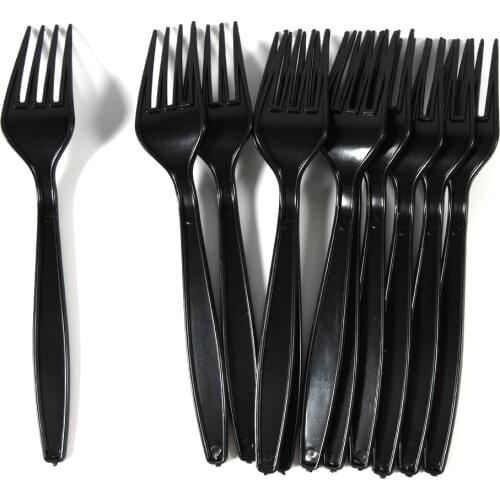 20pcs Per Pack Black PP Plastic Utensils Knife Spoon Fork Disposable Cutlery Birthday BBQ Party Supplies