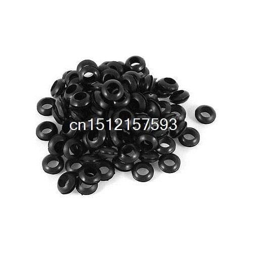 200pcs 5mm x 10mm Black Rubber Wiring Grommets Ring Cable Protector