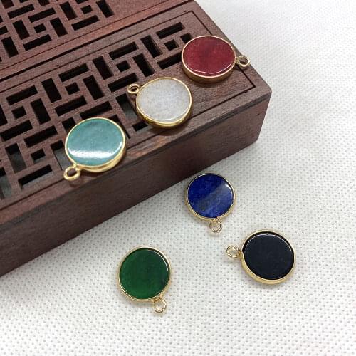 Natural Stone Pendant Round Color Crystal DIY Handmade Jewelry Making Jewelry Accessories Wholesale Earring Pendant 3pcs