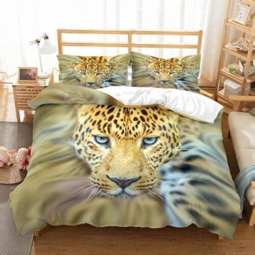 3D Animal Down Bedding Set Tiger Lion Panda Leopard Bedding Set Tropical Plant Bedding Set 2/3 with Pillowcase