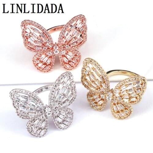 5Pcs Crystal Butterfly Rings For Women Adjustable Cuff Open Ring Cubic Zirconia Jewelry Gifts