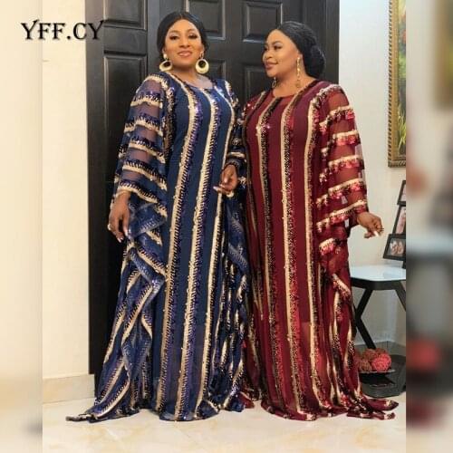 4 Colors African Dresses for Women Plus Size Dashiki Full Sequined African Clothes Abaya Dubai Muslim Dress Africa Boubou Robe