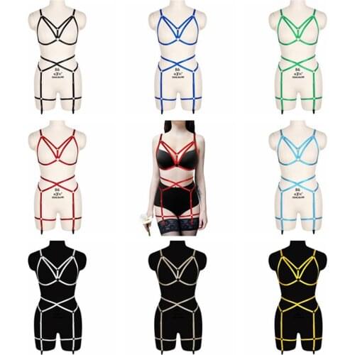 Hollow Out Women Halloween Clothing Retro Style Harness Bra Sexy Bodysuit Full Body Bondage Adjust Gothic Cage Waist Garters