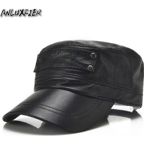 B-7129 Adult Genuine Leather Hats Baseball Cap Winter Outdoor Hat Cattle Leather Hat Sheepskin Cap Manufacturer