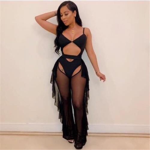 Bohemian fashion sexy womens dress in solid color beach&pool party swimsuit mesh two-piece set H109