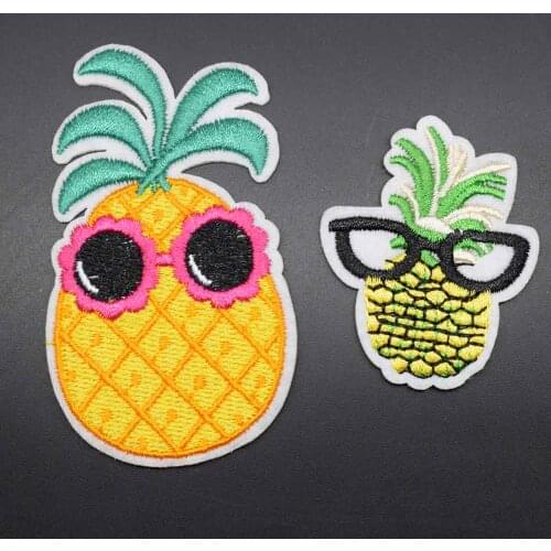 Fruits Pineapple With Glasses Iron on Full Embroidered Cloth Patch For Girls Boys Clothes Stickers Apparel Garment Accessories