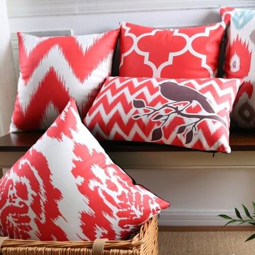 Geometric Chevron Stripes Plaids Cushion Covers Morocco Tile Pattern Cushion Cover Warm Colour Bird Tree Velvet Pillow Case
