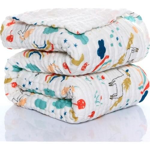 6 Layers cotton unicorn muslin blanket baby swaddle baby summer blanket stroller cover Bath Towel baby receiving blanket
