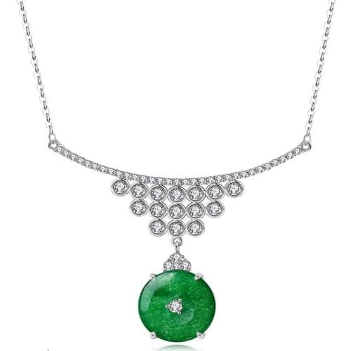 Chinese Traditional Green Pendant Necklaces Women Wedding Banquet Clear CZ Elegant Fashion Jewelry Gift Bijoux
