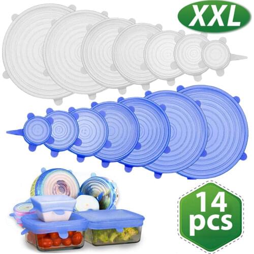 [XXL] 14PCS Silicone Caps Food Cover Reusable Adjustable Stretch Bowl Lids Kitchen Wrap Seal Fresh Keeping Cookware Accessories