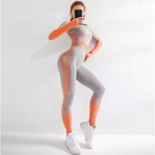 Brand Women Seamless Yoga Sets Fitness Sports Suits Gym Wear Long Sleeve Shirts High Waist Running Leggings Workout Pants Shirts