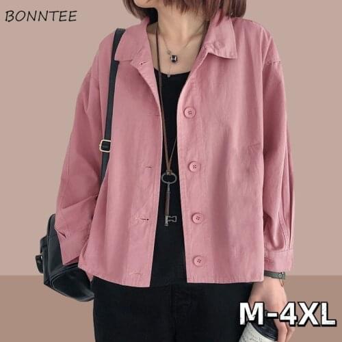 Jackets Women Plus Size Loose Autumn Outwear Casual Solid All-match Tunic Cropped Fake Pockets M-4XL Coats Hipster Streetwear