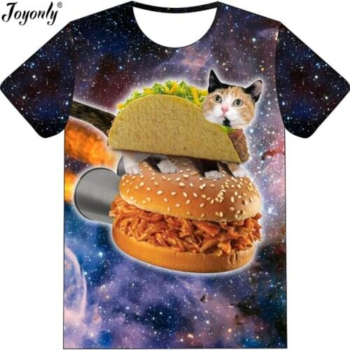 Joyonly 2019 Summer Boys Girls T-shirt 3d Printed Galaxy Space Food Hamburger Cat Design T shirt Children Cartoon Brand Tee Tops