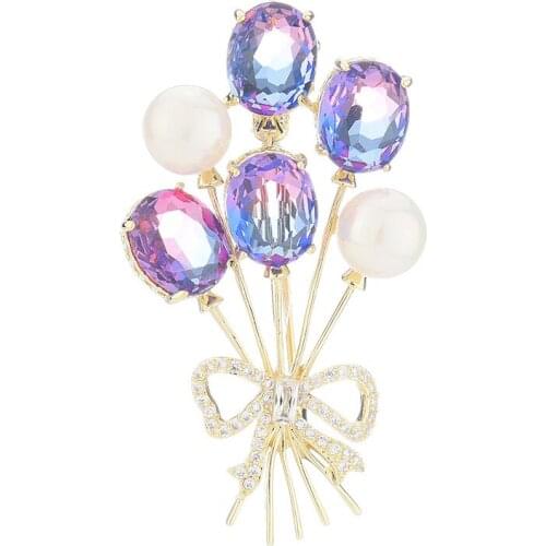 Copper Micro Inlaid Zircon Clothing Jewelry Accessories Fashion Elegant Color Balloon Shape Delicate Brooch Buckle Pin Best Gift