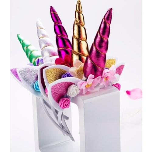 Cute Girls Flower Cat Ears Unicorn Headbands Children Headwear Photo Props Party Hair Hoop Hairbands Kids Hair Accessories