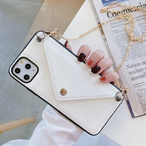 Fashion Card Bag Metal Chain Laser Crocodile Leather Envelope Handbag Case Cover For Iphone 11 Pro XS Max XR X 8 7 6S Plus SE