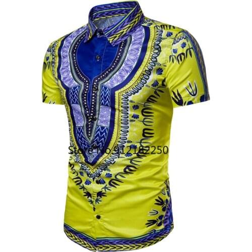 Men African Shirt Hipster Dashiki Print Short Sleeve Dress Shirt Men African Clothes Casual Mens Shirts Camisa Social Masculina