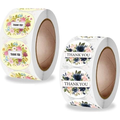 25mm Flowers Thank You Stickers Gift Packing Box Sealing Cake Biscuits Baking Decorations Letter Labels Stationary Stickers
