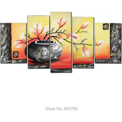 Wall Art 5-Piece Elegant Flowers Unframed Pure Hand-Painted Modern Canvas Landscape Oil Painting For Living Room