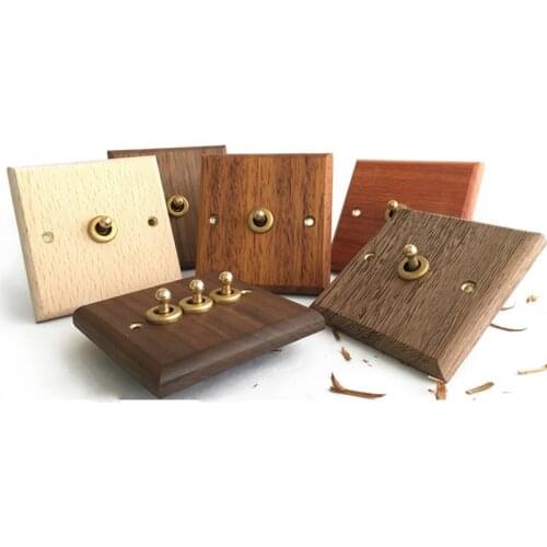 Wall Lights Switch Hand Made Retro Switch 10A 110V-250V Maple/Walnut Wood Panel Brass Lever 1 GANG/ 2 GANG Wall Switch Socket