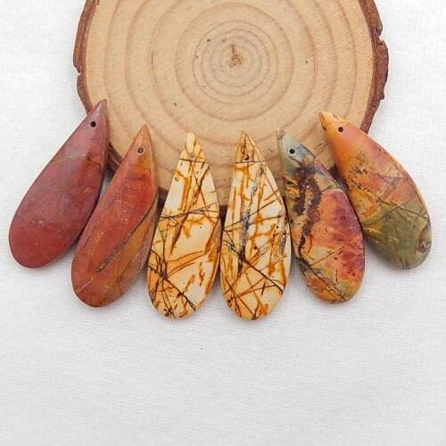 Natural 6 PCS Of Multi-Color Picasso Jasper,Semi-precious stones, Jewelry accessories Earrings pendant bead 40x15x5mm,25.7g
