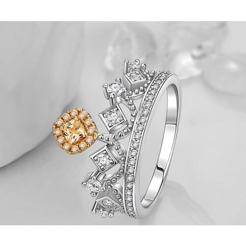 Independent design new inlaid pink crystal crown ring exquisite gorgeous and elegant ladies engagement silver jewelry