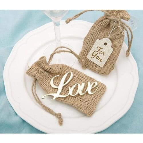 New Arrival Antique Gold Love Design Bottle Opener With Burlap Bag Wedding Shower Gift Favors Personalized Souvenirs SN1970