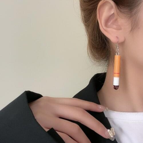New Harajuku Style Retro Cigarette Butt Pendant Earrings Fashion Creative Interesting Long Cigarette Earrings Female Jewelry