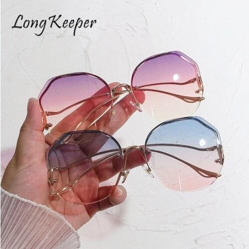 Oversized Rimless Sunglasses Women Brand Designer Fashion Gradient Sun Glasses Shades Cutting Lens Ladies Frameless Eyeglasses