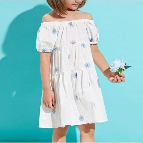 Girls Dress Puff Sleeve Embroidered Flower Dress Flower Girl Dresses for Weddings Party Dresses for Girls Little Girls Costume