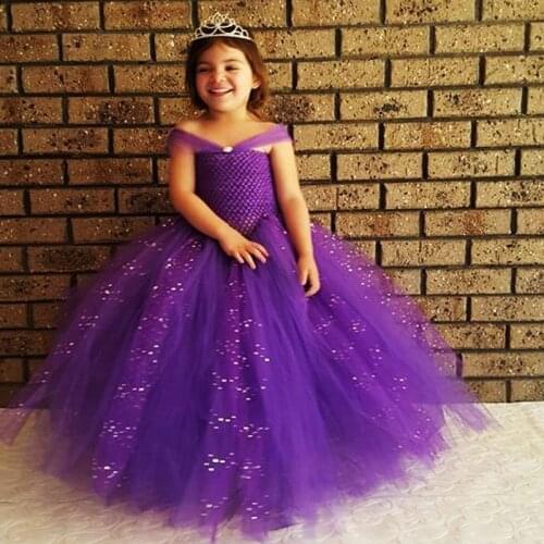 Girls Purple Glitter Tutu Dress Kids Crochet Corset Princess Dress Ball Gown with Crown Children Wedding Party Costume Dresses