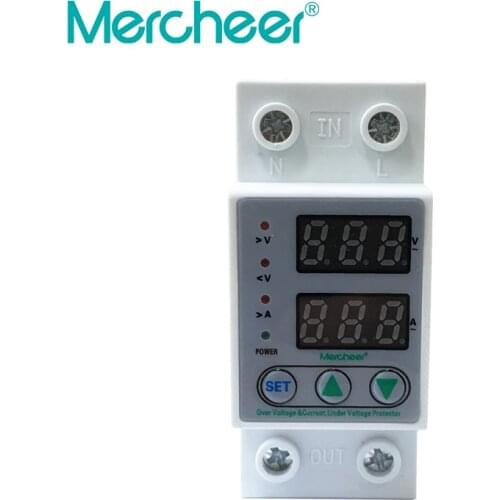 63A 230V Din rail adjustable over and under voltage protective device protector relay with over current protection Voltmeter