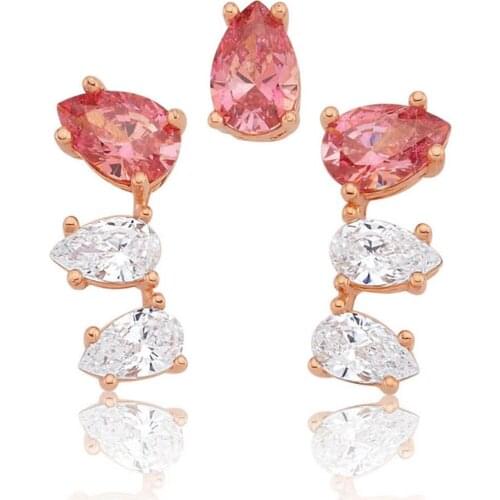 Valori Jewels 1.79 Carat, Zirconia Pink And White Pear Gemstone, Rose Gold Plated, Sterling Silver Earrings