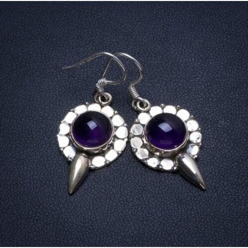 Natural Amethyst Handmade Boho 925 Sterling Silver Earrings 1 1/2" T4329